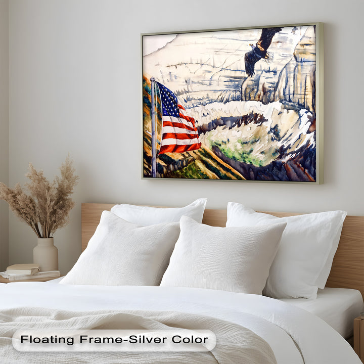 Amerikanische Flagge und Weißkopfseeadler - Patriotisches Ölgemälde