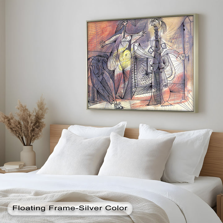 Surreal Abstract Figures in Motion – Cubist Oil Painting