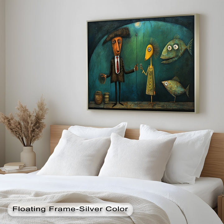 Moonlight Toast – Whimsical Surrealist Underwater Picasso Oil Painting