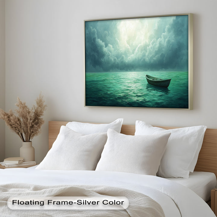 Solitude Adrift – Serene Empty Rowboat Oil Painting
