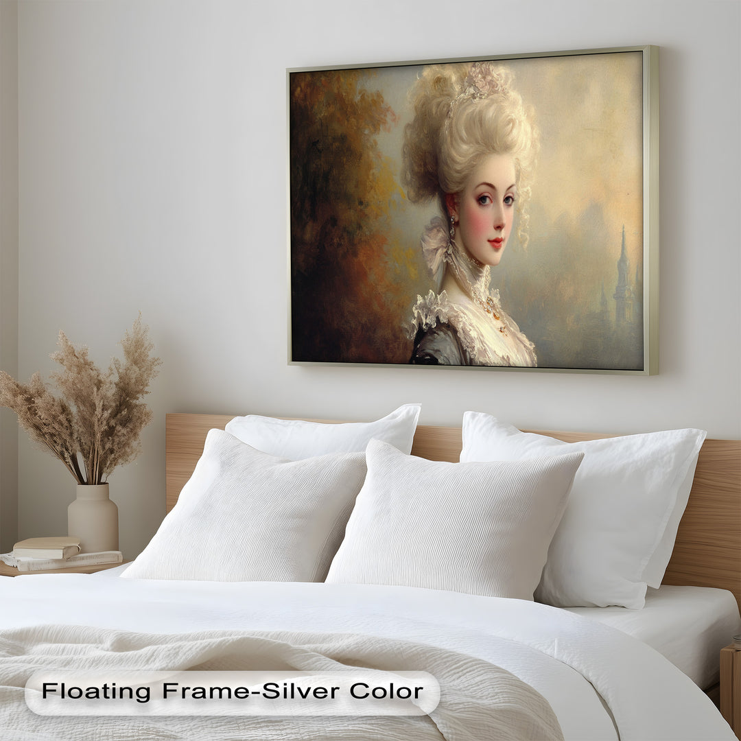 Rococo Grace Oil Painting – Portrait of a Noblewoman in Ivory Lace