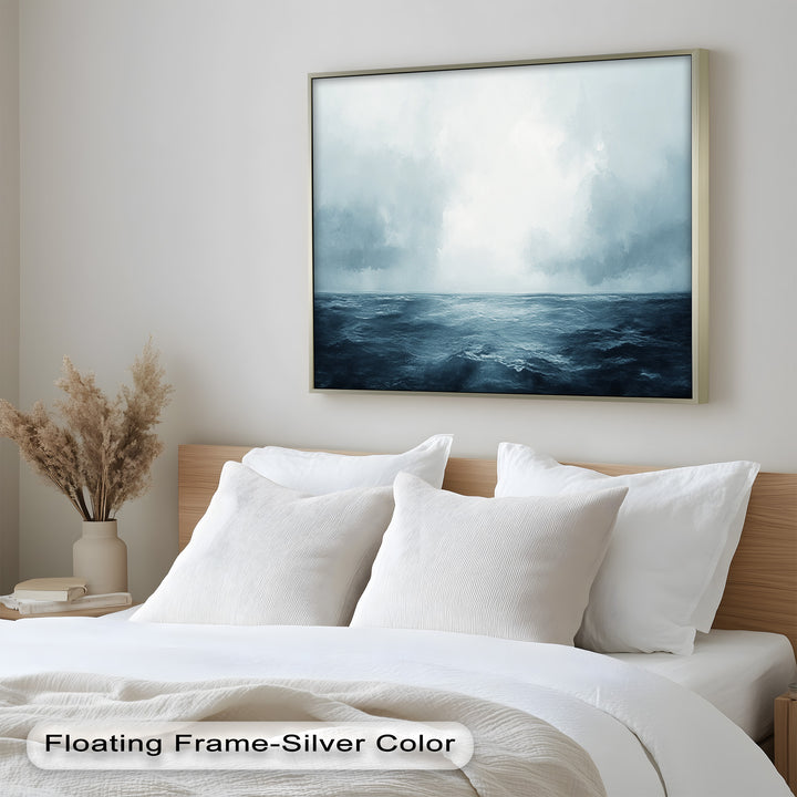 Ocean Horizon Calm – Minimalistisches blaues Meereslandschafts-Ölgemälde