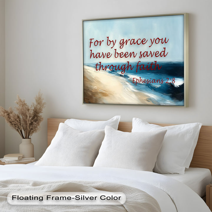 Christian Ocean Scene – Ephesians 2:8 Verse on Faith and Grace.

