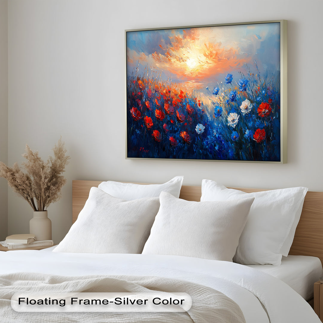 Wildflower Sunset Symphony – Colorful Horizon Flower Oil Painting