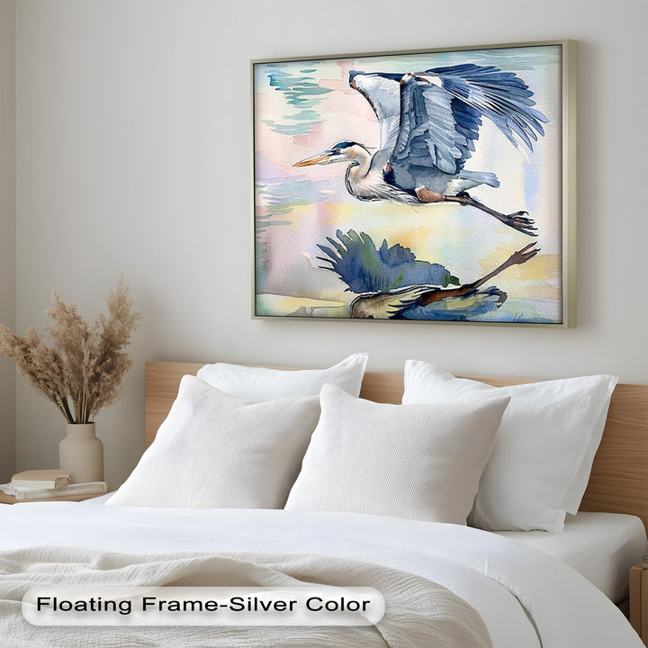 Flying Heron Bird Wall Art – Elegant Nature Oil Painting