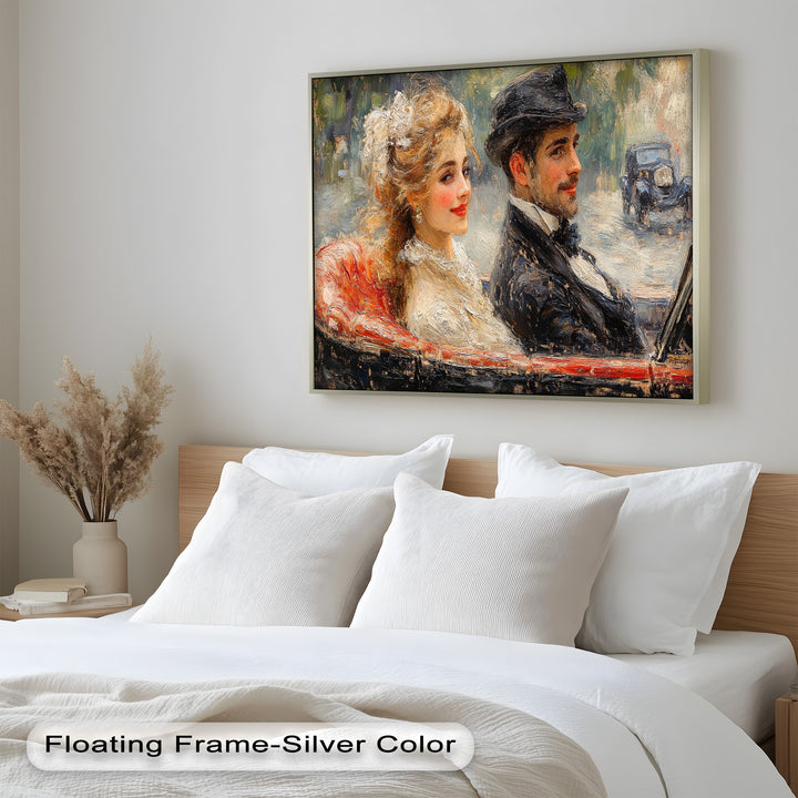 Charming Couple in a Vintage Car – Impressionist Oil Painting