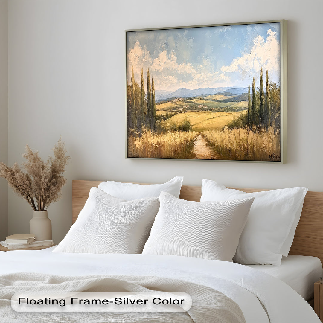 Vintage Aerial View – Scenic Countryside Oil Painting
