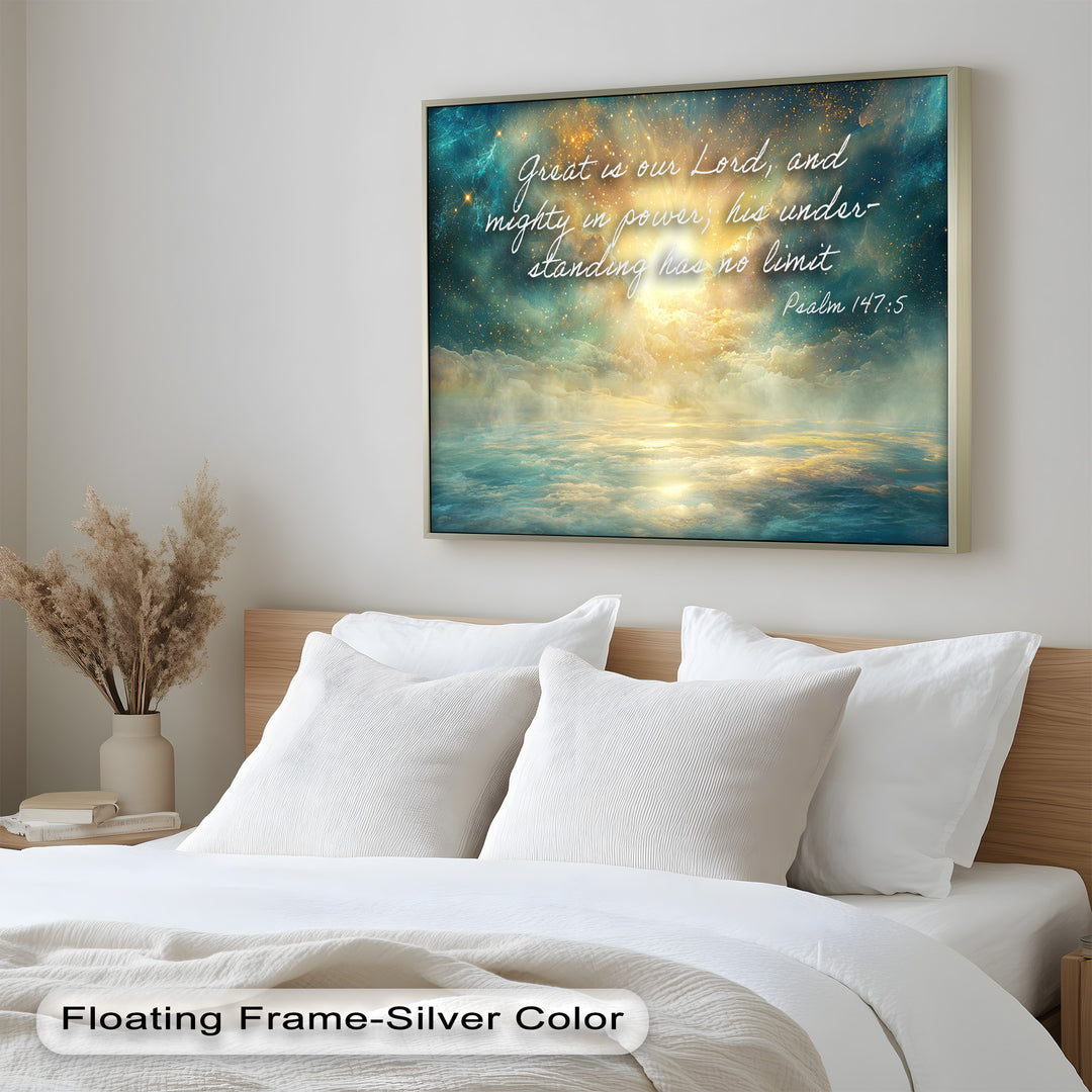 Psalm 147:5 – Mighty in Power Bible Verse Oil Painting