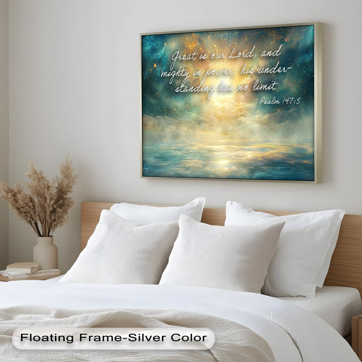 Psalm 147:5 – Mighty in Power Bible Verse Oil Painting