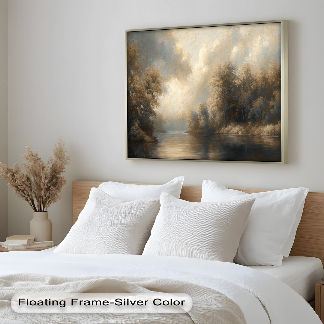 Serene River Landscape Wall Art – Modern Oil Painting