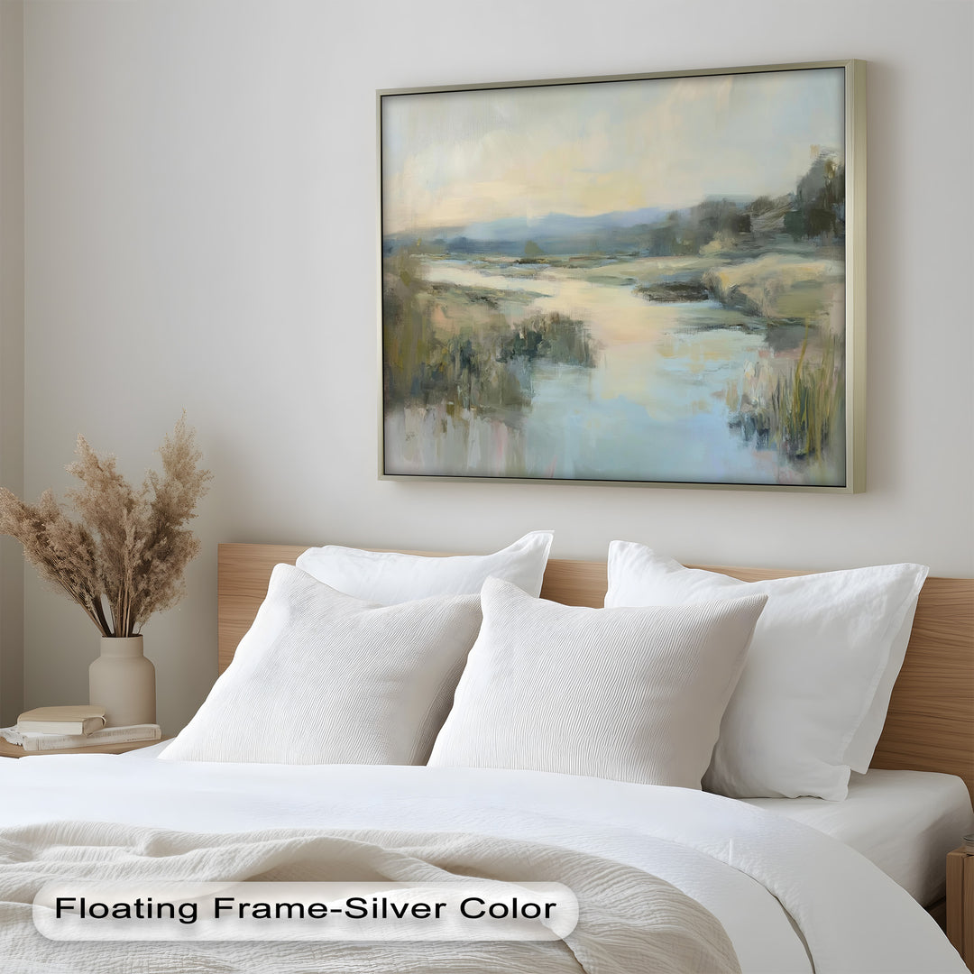 Pastel River Landscape - Framed Oil Painting