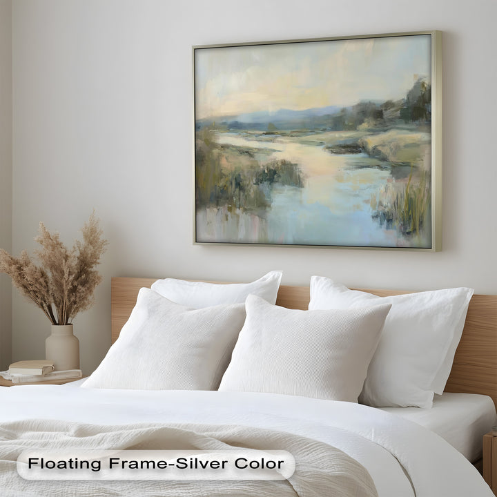 Pastel River Landscape - Framed Oil Painting