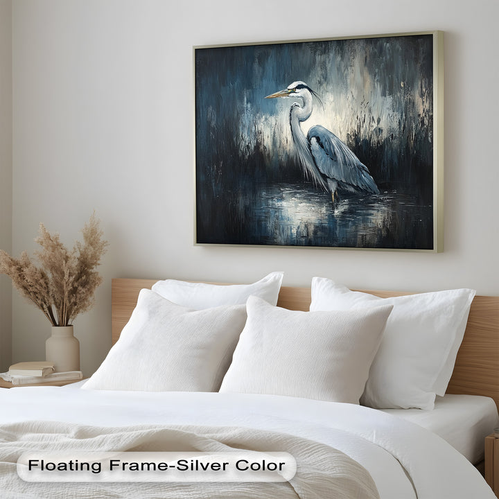 Heron in Misty Marshland – Animal Oil Painting