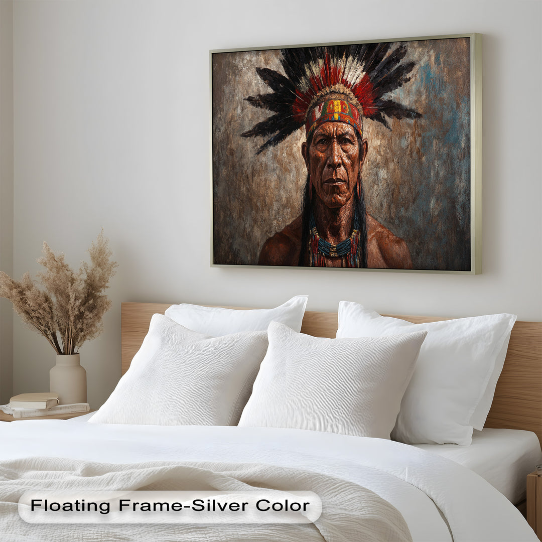 Echo of the Ancestors – Native Warrior Portrait Oil Painting