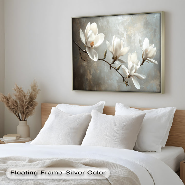 Magnolia Serenity – Cream Blossom Branch Flower Oil Painting