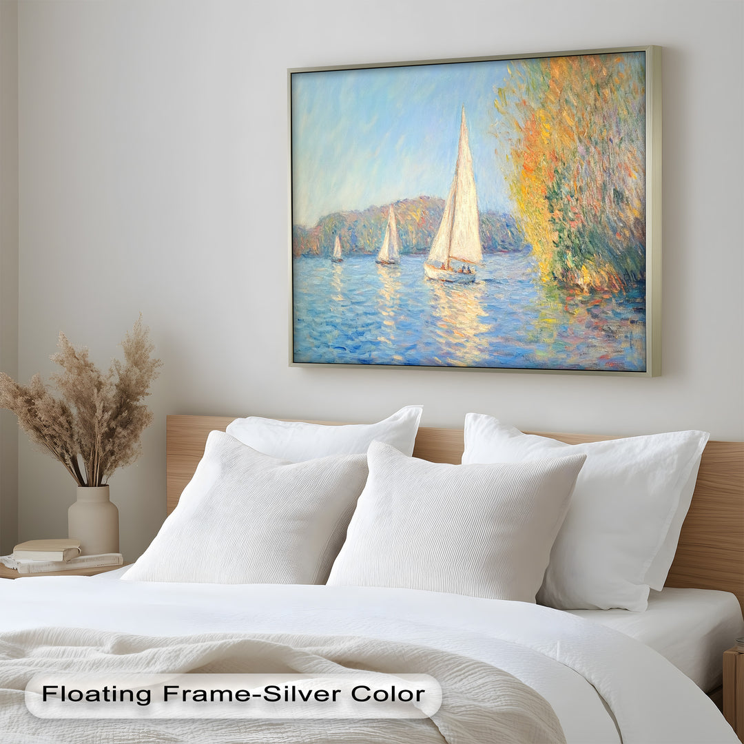 Tranquil Sails at Sunset – Impressionist Boat Scene Oil Painting