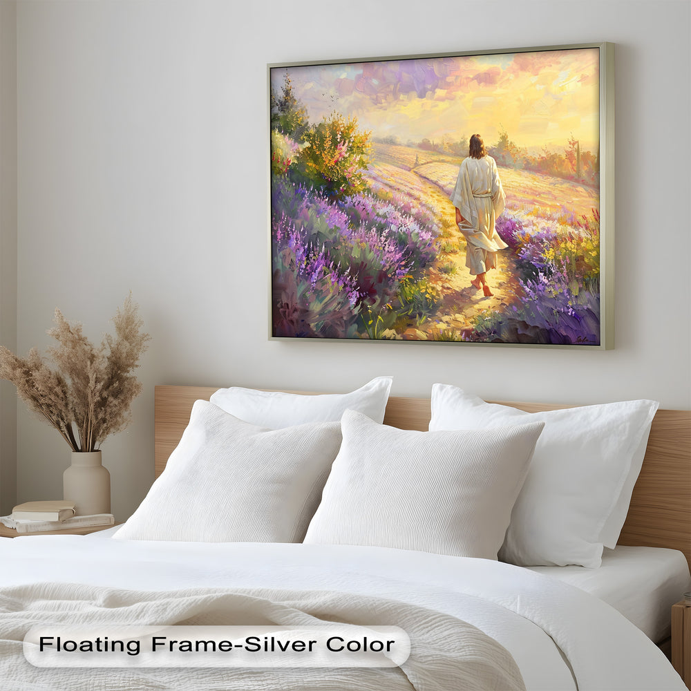 Embrace the beauty of spirituality with this breathtaking oil painting. The hand-painted details depict Jesus walking through a tranquil landscape, symbolizing guidance, faith, and inner peace.