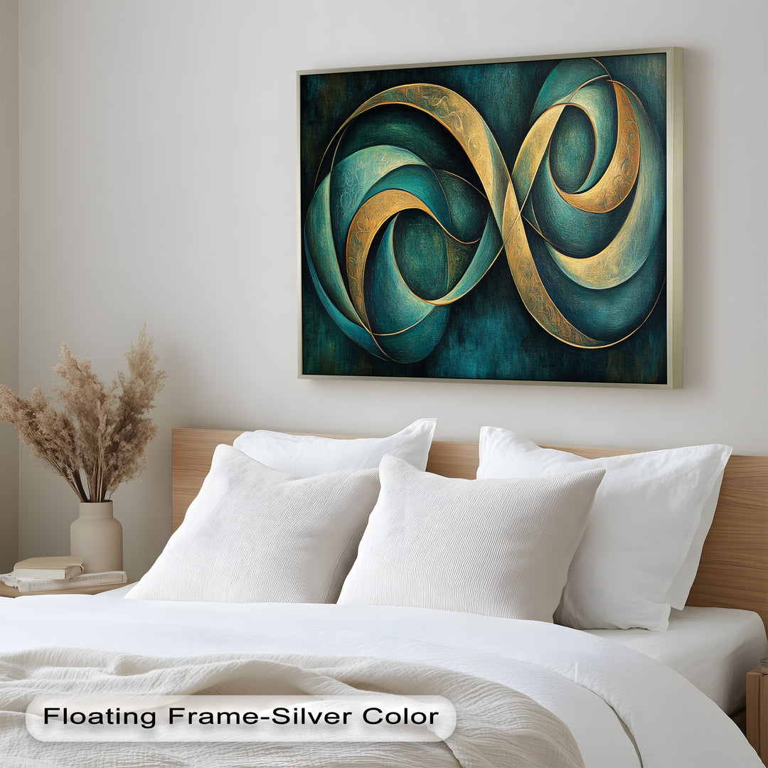Infinity Loop Abstract – Teal & Gold Modern Oil Painting