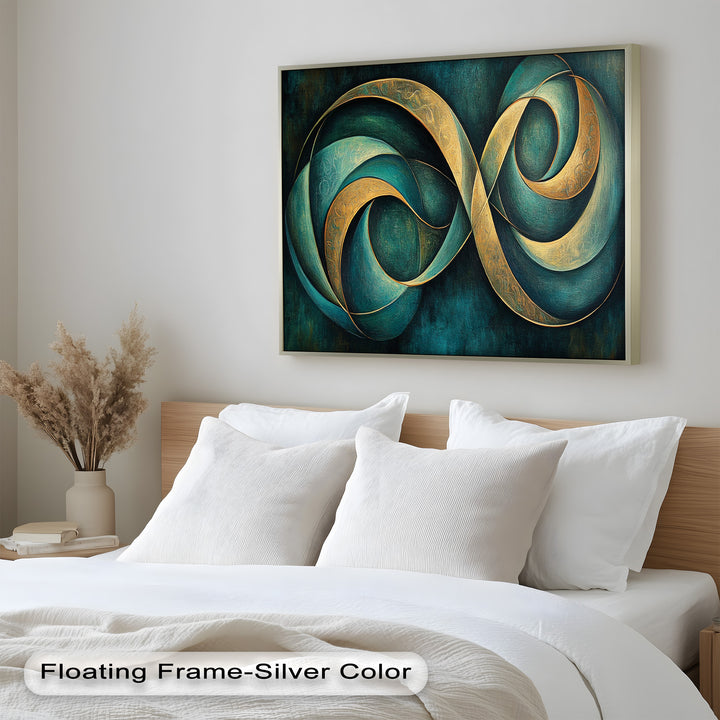 Infinity Loop Abstract – Teal & Gold Modern Oil Painting