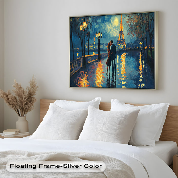Moonlit Reflections – Eiffel Tower Romance Love Oil Painting