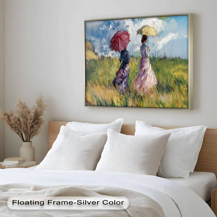 Ladies with Parasols in a Sunlit Meadow – Impressionist Oil Painting