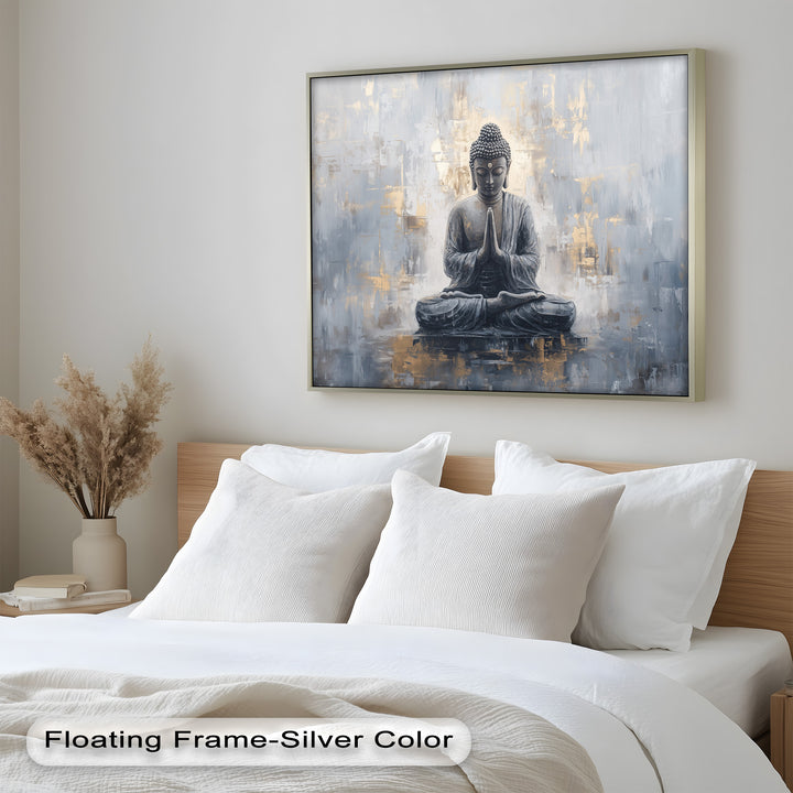 Graue Buddha-Meditationswandkunst – Religiöses Ölgemälde