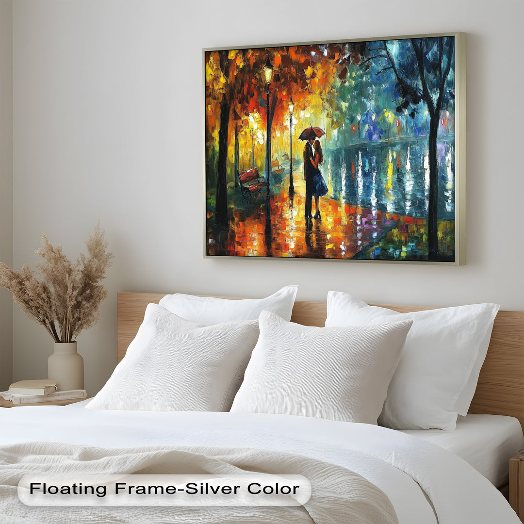 Golden Glow – Lovers Beneath the Umbrella Love Oil Painting