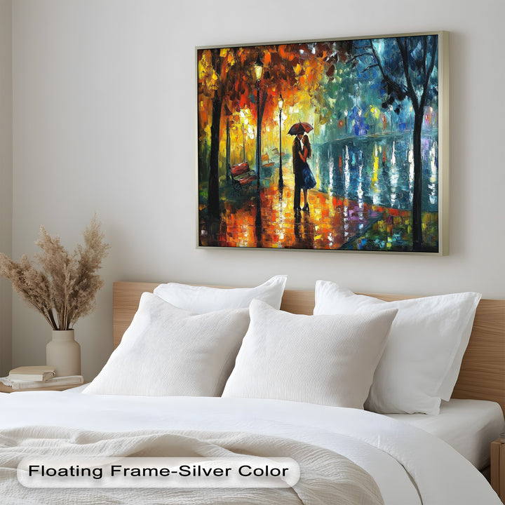 Golden Glow – Lovers Beneath the Umbrella Love Oil Painting