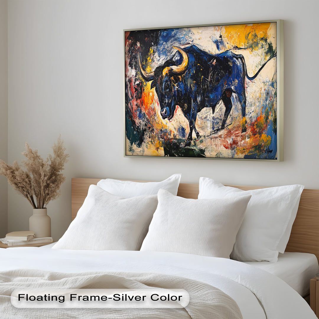 Power in Motion – Expressionist Bull Oil Painting