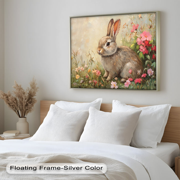 Curious Bunny Among Spring Blossoms – Animal Oil Painting