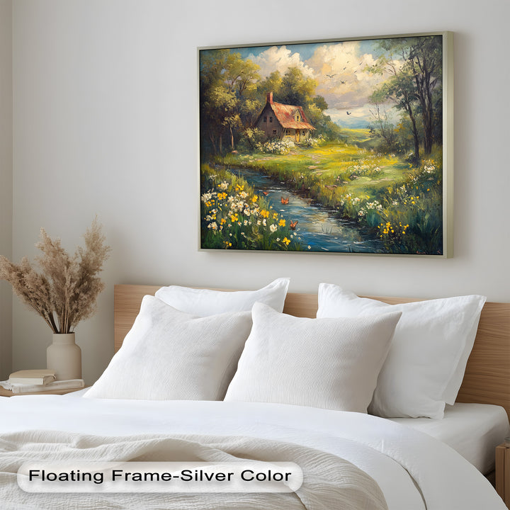 Vintage Frühlingslandschaft – Gerahmtes Ölgemälde