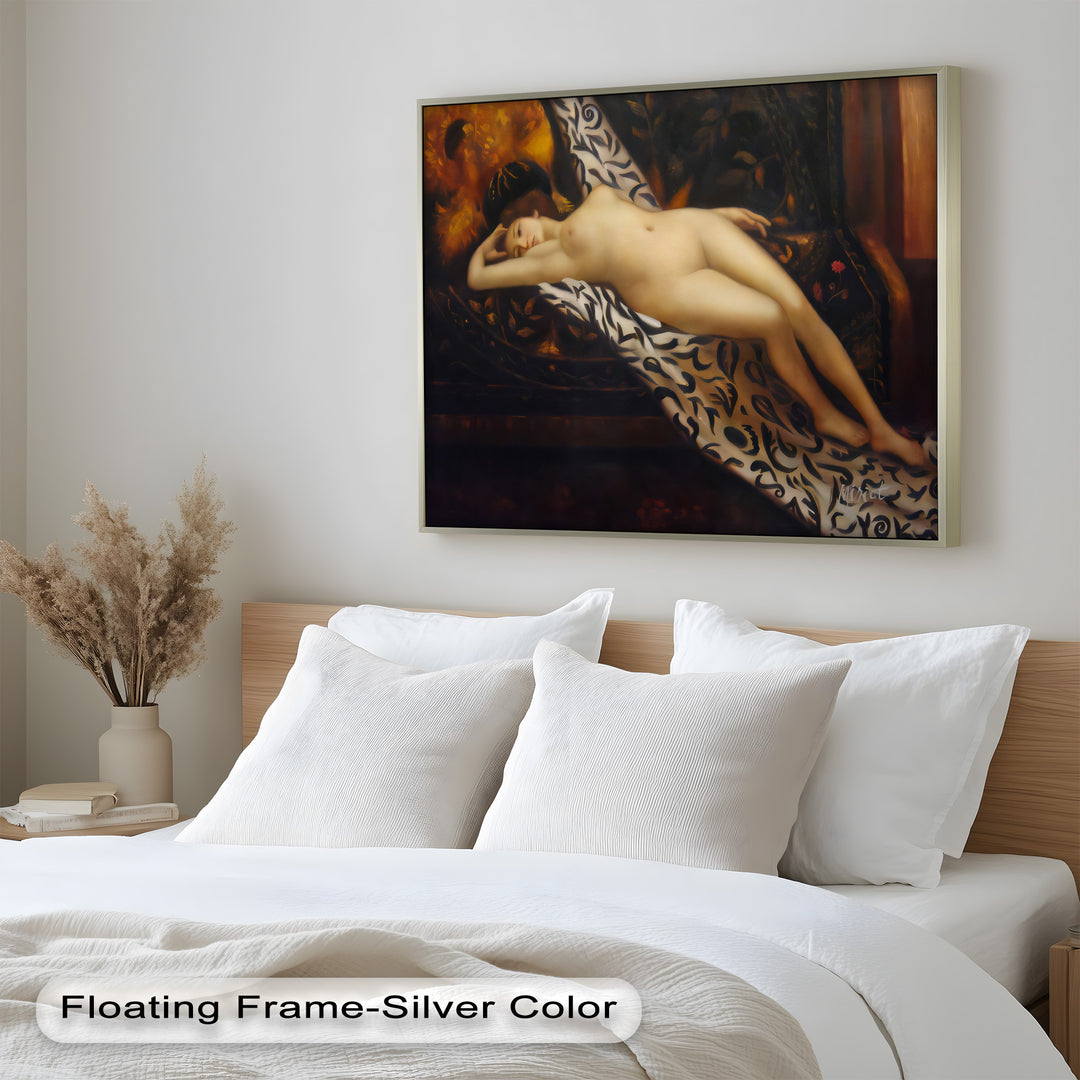 Velvet Reverie – Reclining Nude on Ornamental Nude Oil Painting