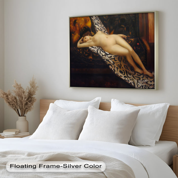Velvet Reverie – Reclining Nude on Ornamental Nude Oil Painting