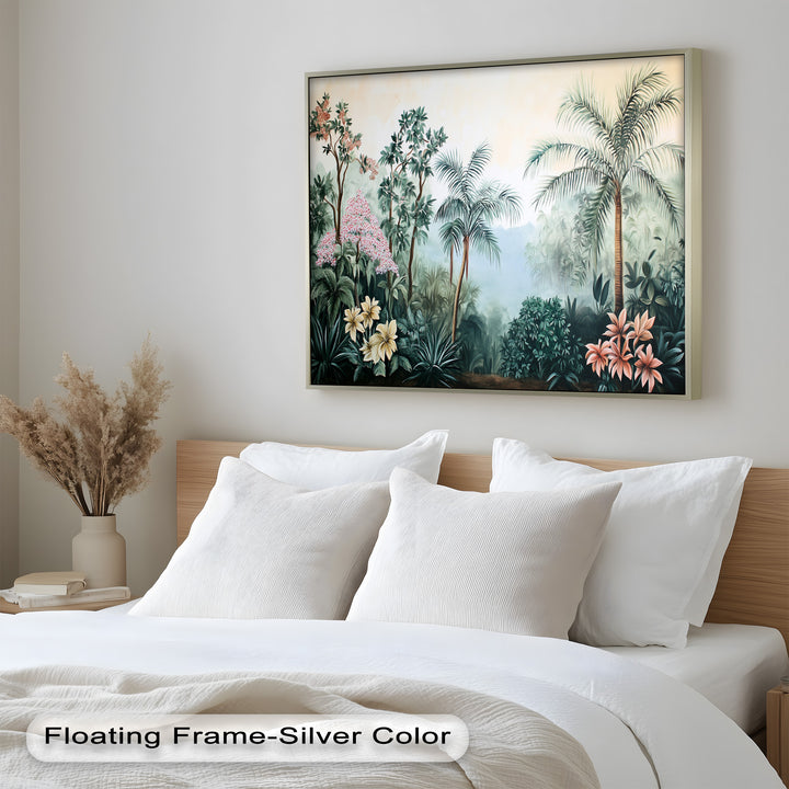 Floral Tropics Oasis – Palm Tree Oil Painting