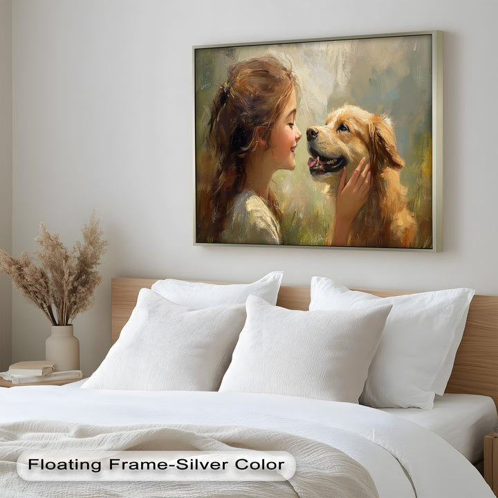 Girl and Golden Retriever in Gentle Light – Animal Oil Painting