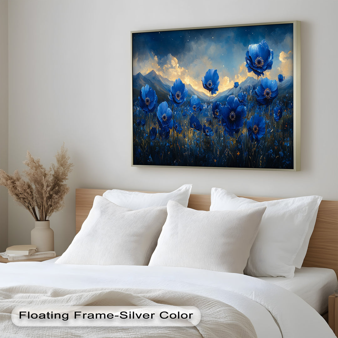 Blue Poppies Beneath a Twilight Sky - Flower Oil Painting