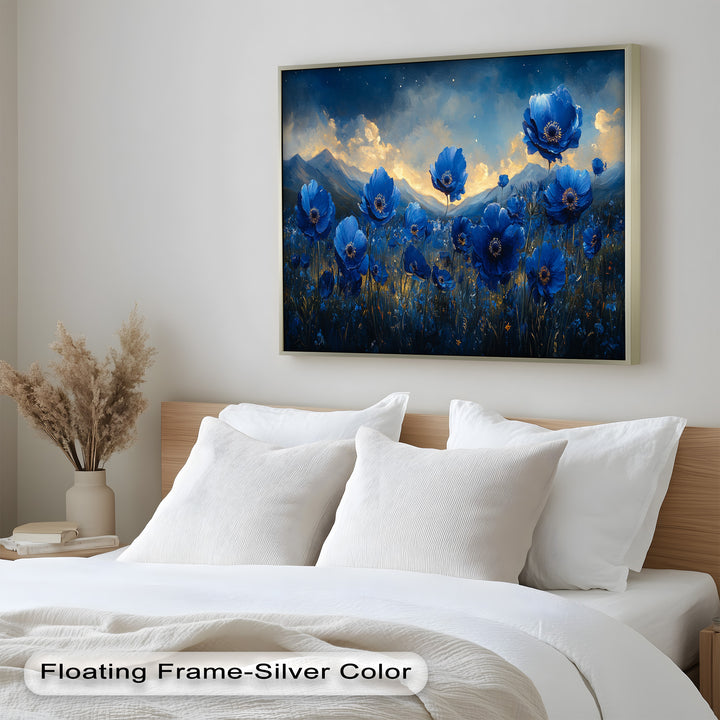 Blue Poppies Beneath a Twilight Sky - Flower Oil Painting