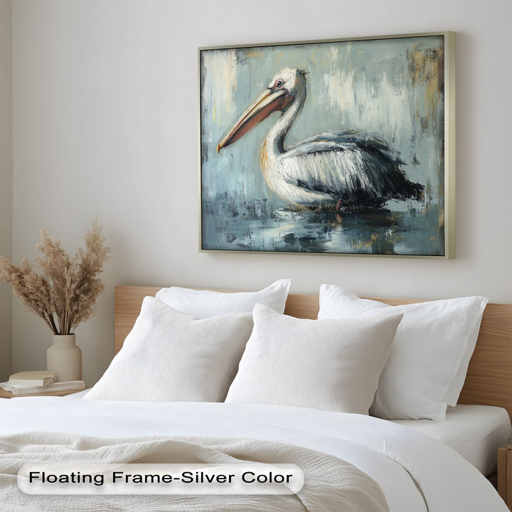 White Pelican Resting by the Water - Animal Oil Painting
