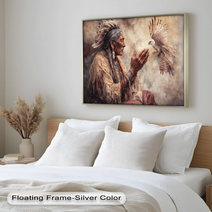 Whisper to the Spirit – Native Elder and Falcon Oil Painting