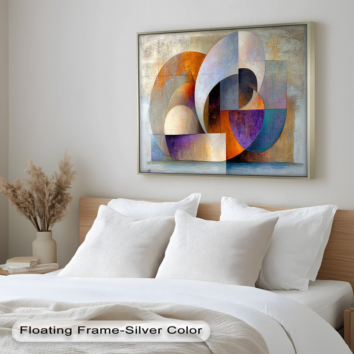 Minimalist geometric wall art with intersecting curves and a textured finish.






