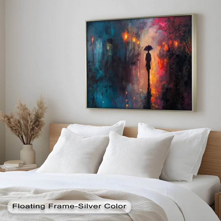 Evening Solitude – Romantic Rainy Stroll Love Oil Painting