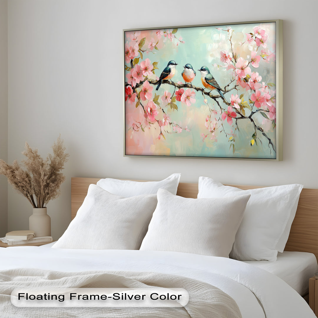 Three Birds Among Blossoms – Animal Oil Painting