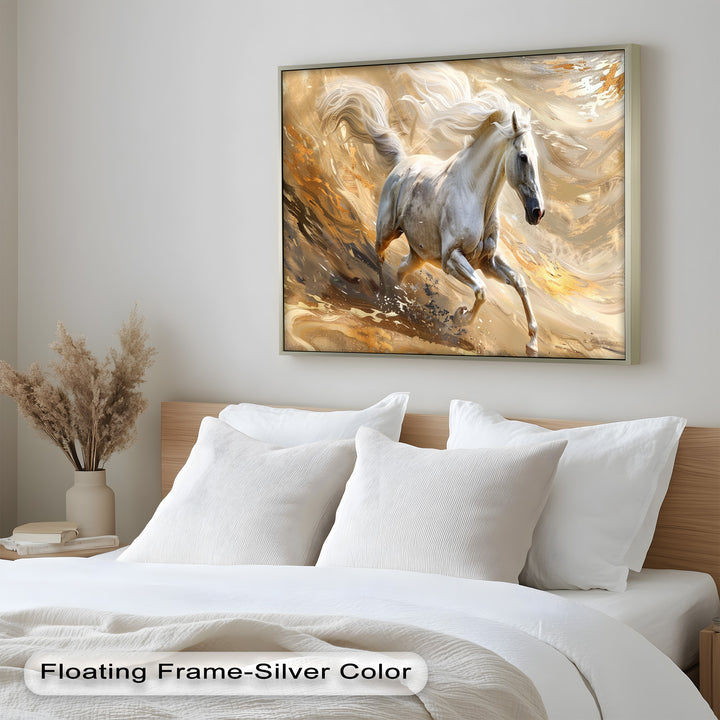 Majestic White Horse – Dynamic Equine Oil Painting