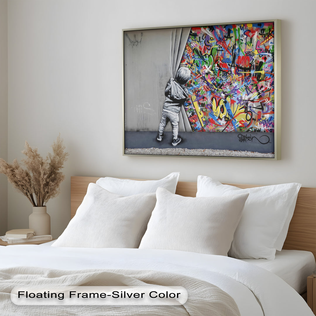 Beyond the Curtain – Banksy-Inspired Graffiti Oil Painting