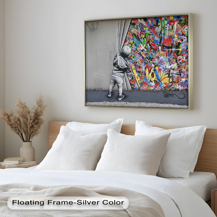 Beyond the Curtain – Banksy-Inspired Graffiti Oil Painting