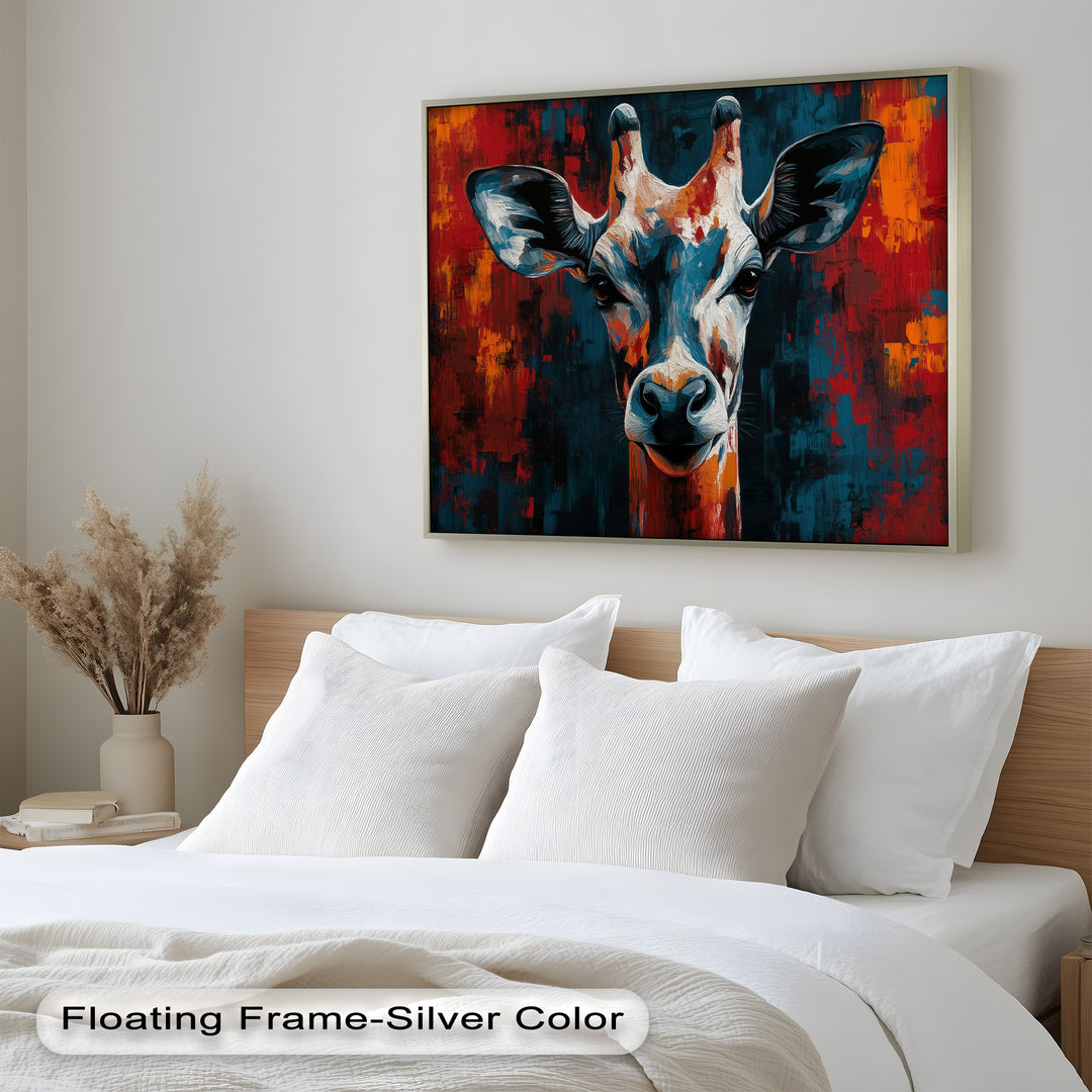 Giraffe Portrait in Abstract Flames – Animal Oil Painting