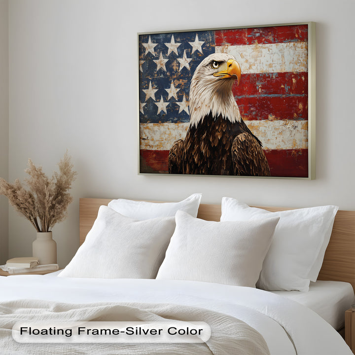 Adler mit amerikanischer Flagge – Patriotisches Ölgemälde