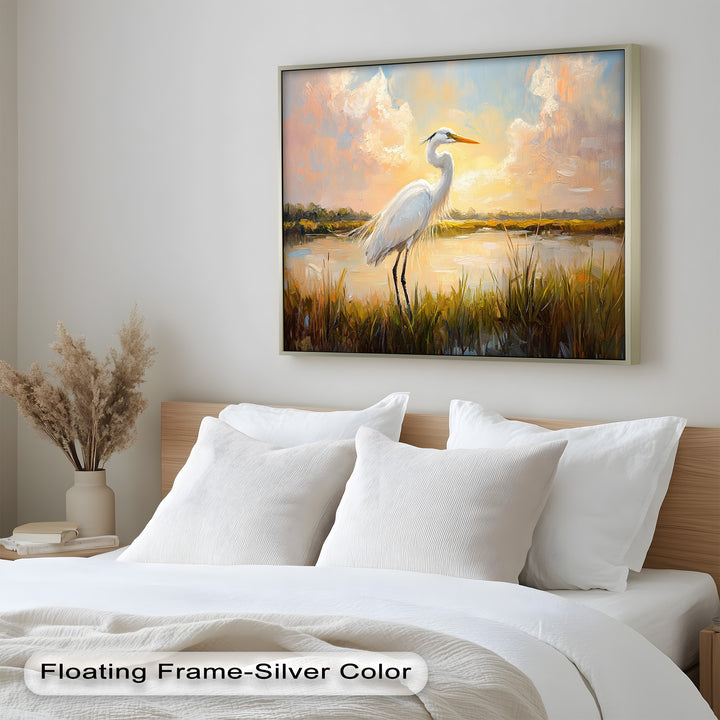White Egret at Sunset – Animal Oil Painting