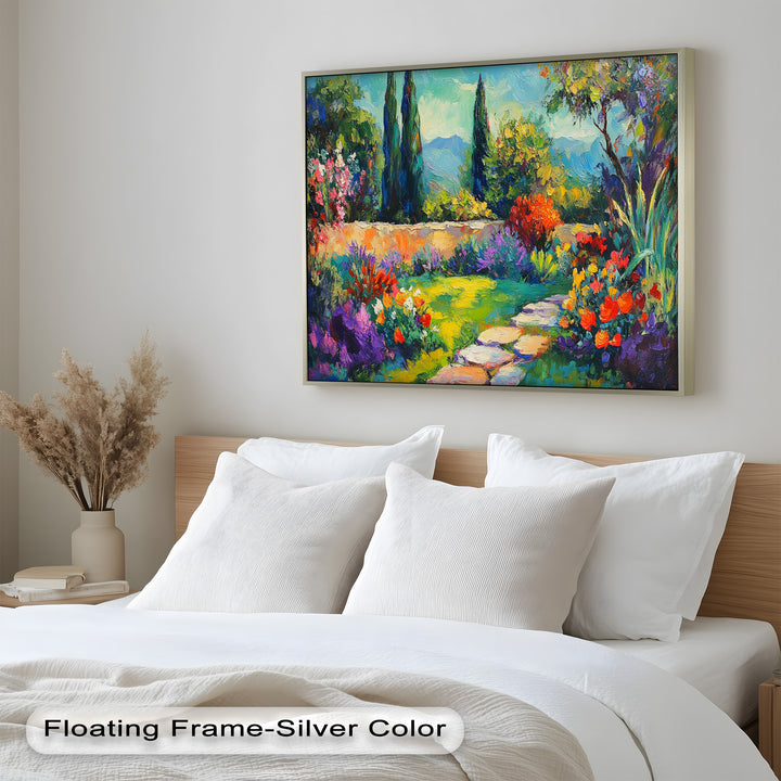 Sunlit Garden Path Oil Painting – Fauvist Outdoor Floral Landscape