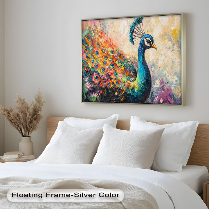 Peacock in Blooming Hues - Animal Oil Painting
